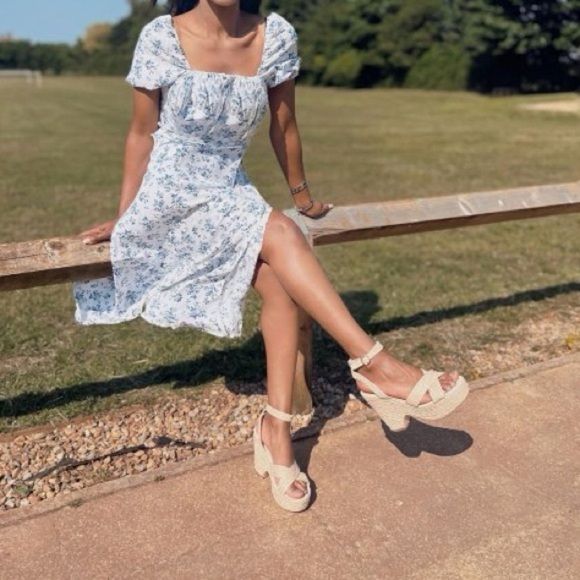 JUSTFAB Mia Natural Raffia Wedge Sandal Tan Chunky Heel Platform Shoes Size 8.5 - Picture 14 of 15